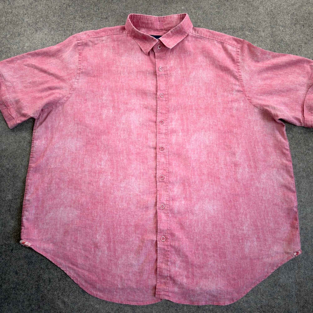 Robert Graham Modern Americana Pink Linen Blend Short Sleeve Shirt Mens 2XL